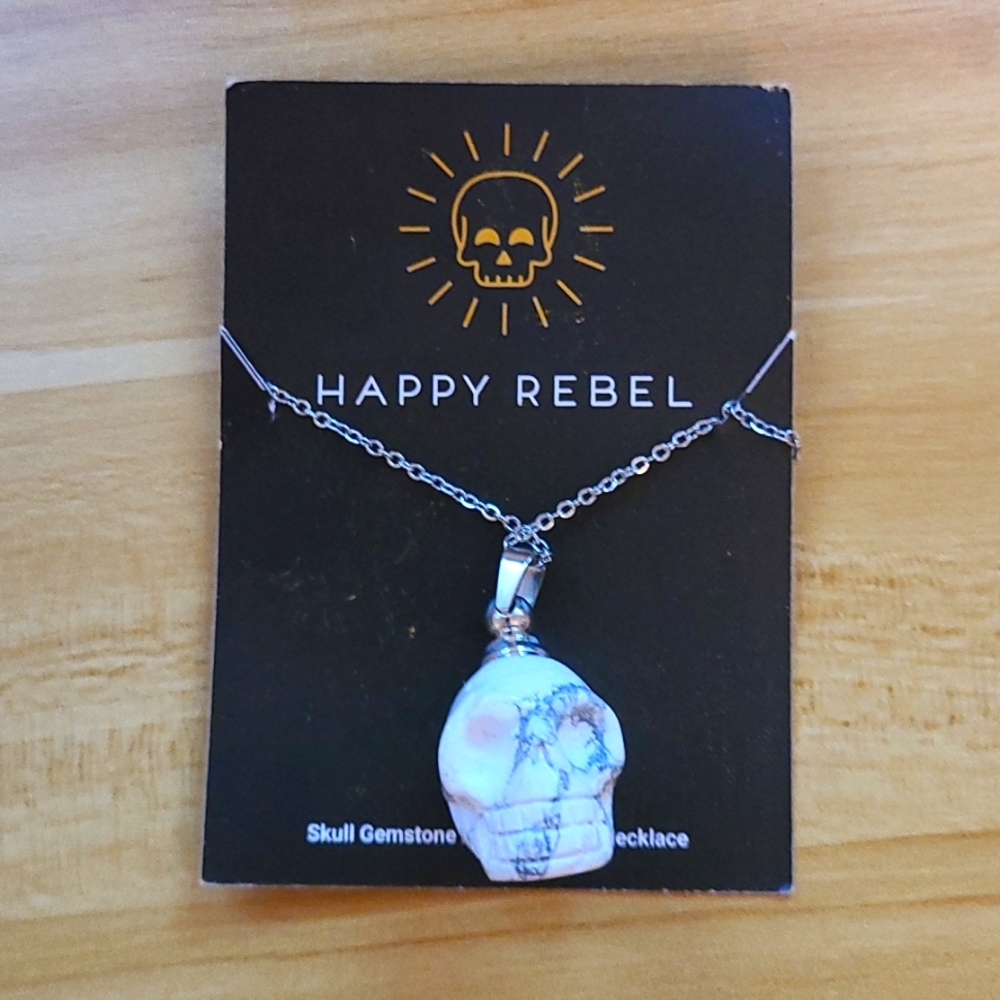Happy Rebel Marble skull gemstone aromatherapy necklace